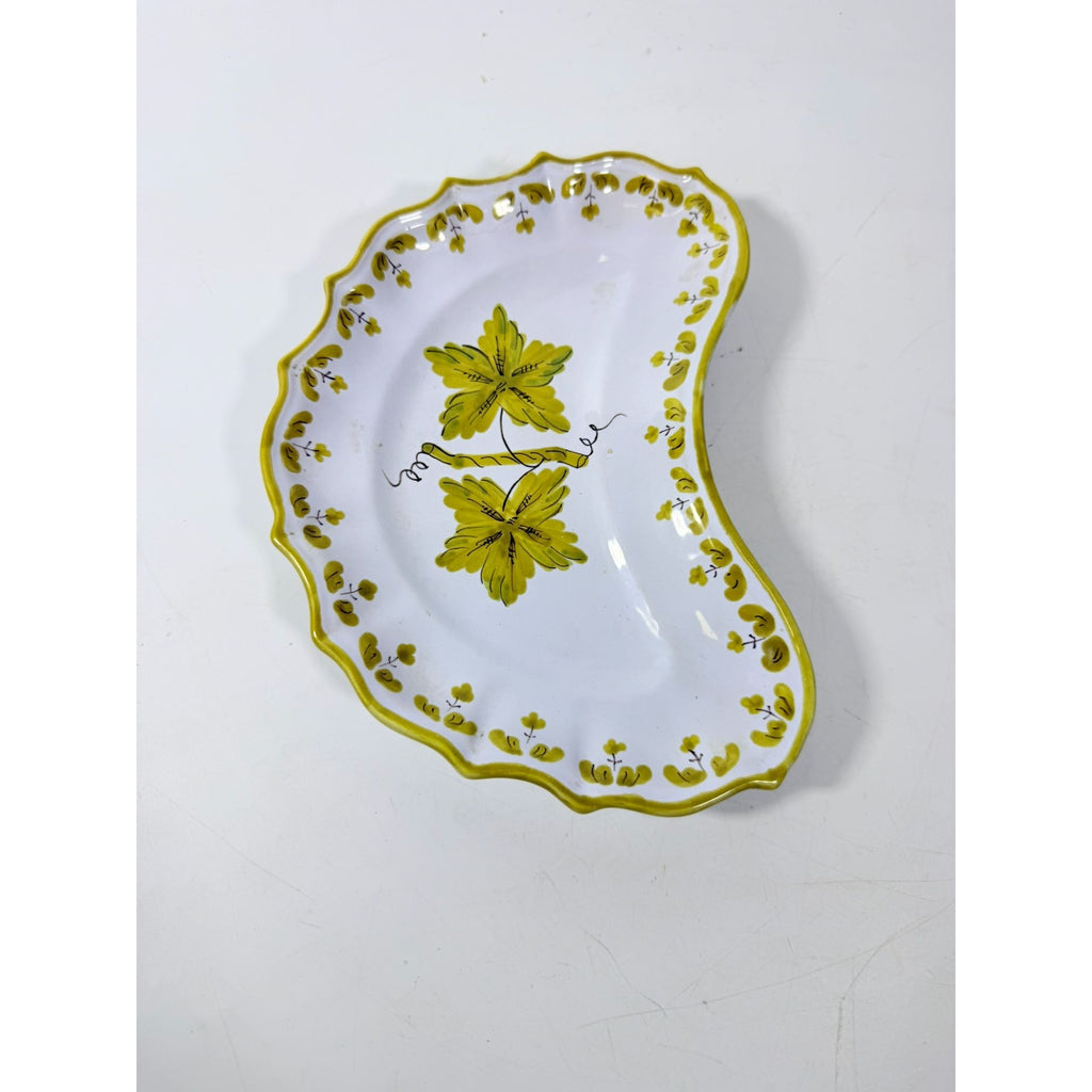 Italian Pottery Half Moon Bone Plate Guido Gambone ITY233 Handpainted Grape Leaves Green Replacement China Dishes Made in Italy G72