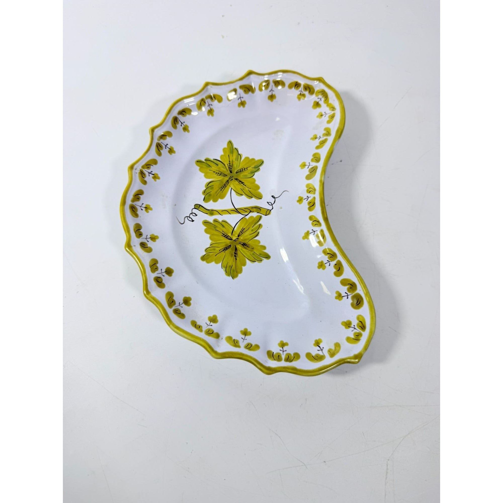Italian Pottery Half Moon Bone Plate Guido Gambone ITY233 Handpainted Grape Leaves Green Replacement China Dishes Made in Italy G72