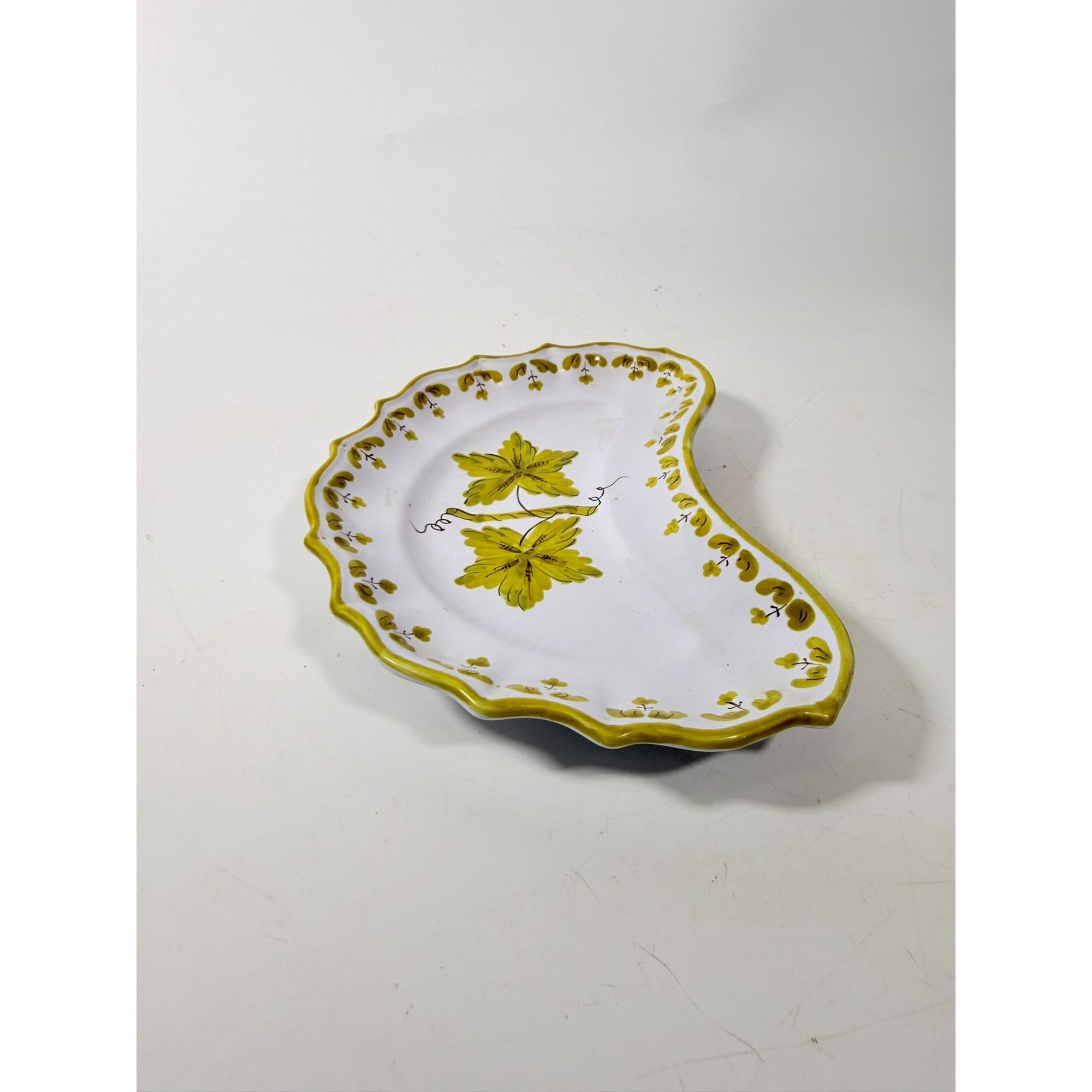 Italian Pottery Half Moon Bone Plate Guido Gambone ITY233 Handpainted Grape Leaves Green Replacement China Dishes Made in Italy G72