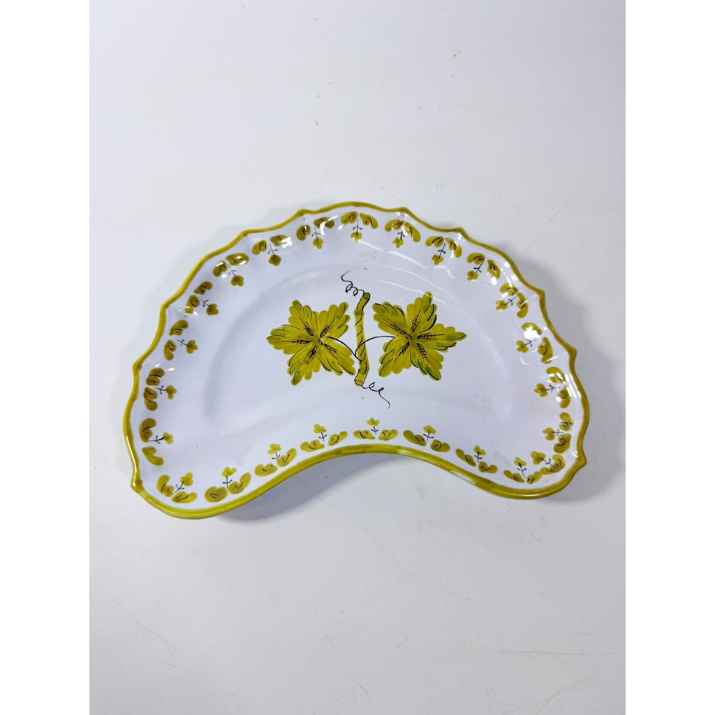 Italian Pottery Half Moon Bone Plate Guido Gambone ITY233 Handpainted Grape Leaves Green Replacement China Dishes Made in Italy G72