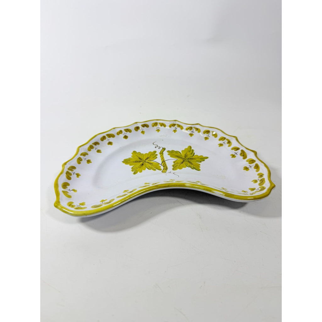 Italian Pottery Half Moon Bone Plate Guido Gambone ITY233 Handpainted Grape Leaves Green Replacement China Dishes Made in Italy G72
