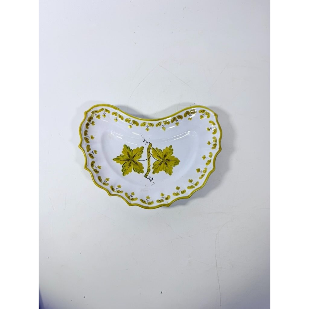 Italian Pottery Half Moon Bone Plate Guido Gambone ITY233 Handpainted Grape Leaves Green Replacement China Dishes Made in Italy G72