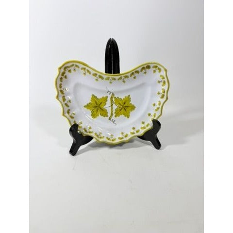 Italian Pottery Half Moon Bone Plate Guido Gambone ITY233 Handpainted Grape Leaves Green Replacement China Dishes Made in Italy G72