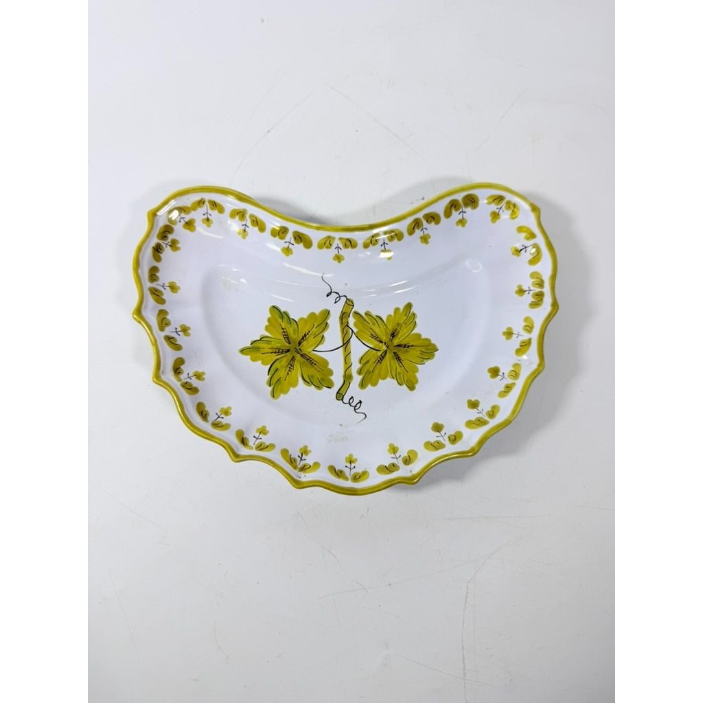 Italian Pottery Half Moon Bone Plate Guido Gambone ITY233 Handpainted Grape Leaves Green Replacement China Dishes Made in Italy G72