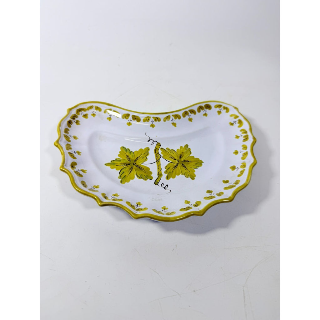 Italian Pottery Half Moon Bone Plate Guido Gambone ITY233 Handpainted Grape Leaves Green Replacement China Dishes Made in Italy G72