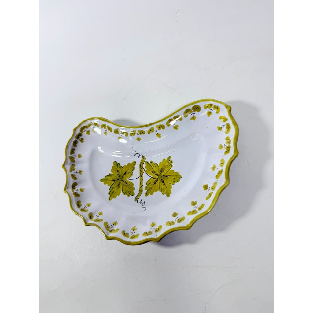 Italian Pottery Half Moon Bone Plate Guido Gambone ITY233 Handpainted Grape Leaves Green Replacement China Dishes Made in Italy G72