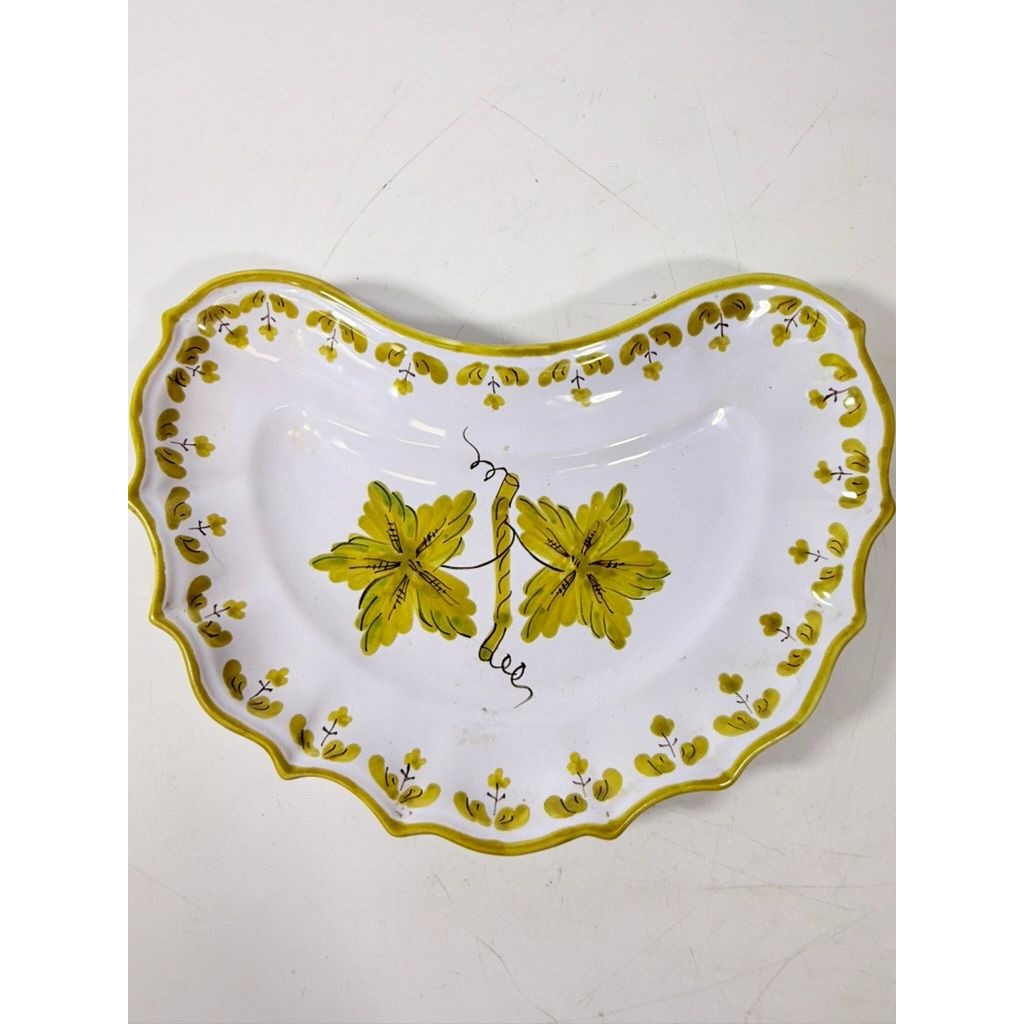 Italian Pottery Half Moon Bone Plate Guido Gambone ITY233 Handpainted Grape Leaves Green Replacement China Dishes Made in Italy G72