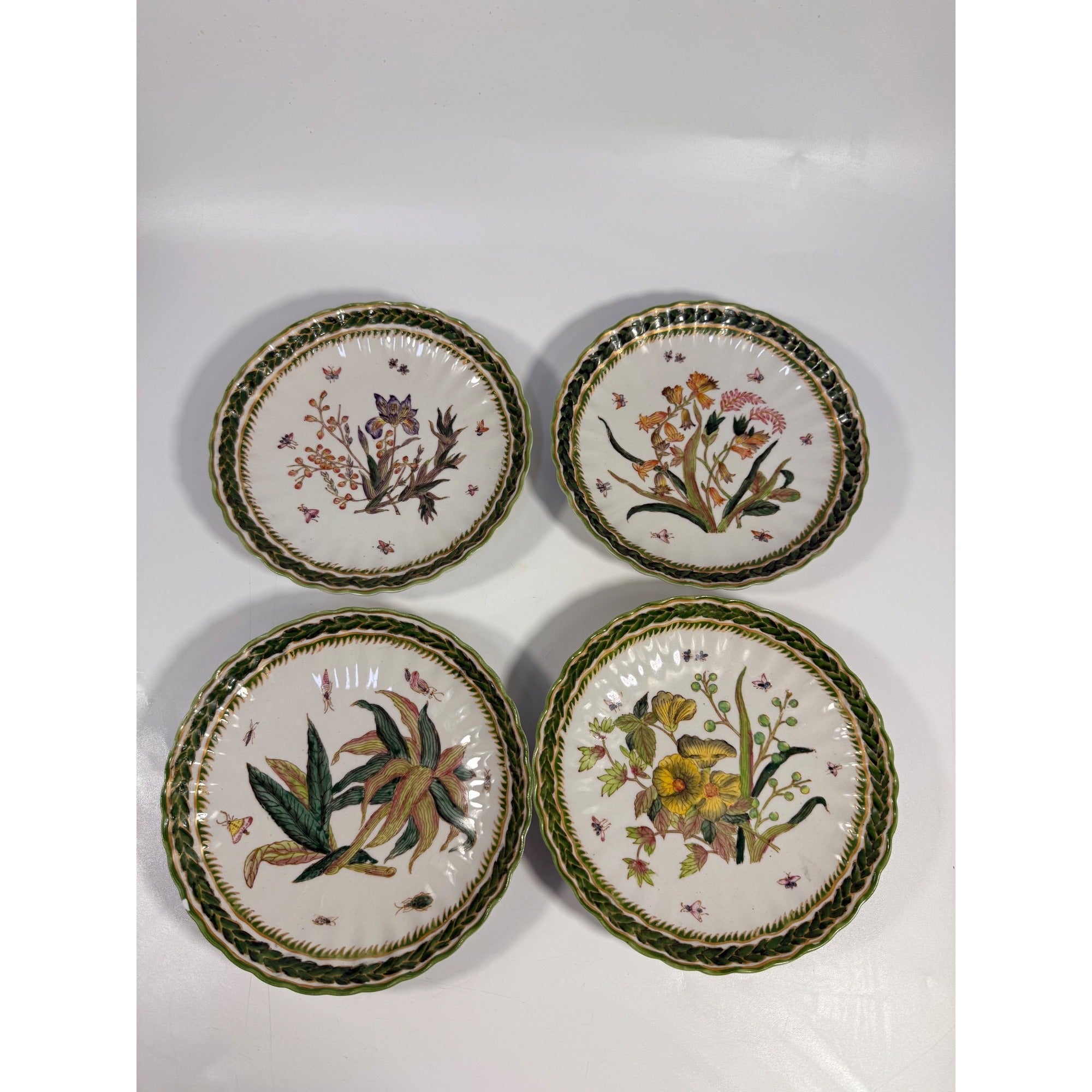 Gallery Wall Plates Set 4 Vintage Botanical Flowers Butterflies Two's Company Natura Hand Painted Decorative Accents Home Decor Traditional