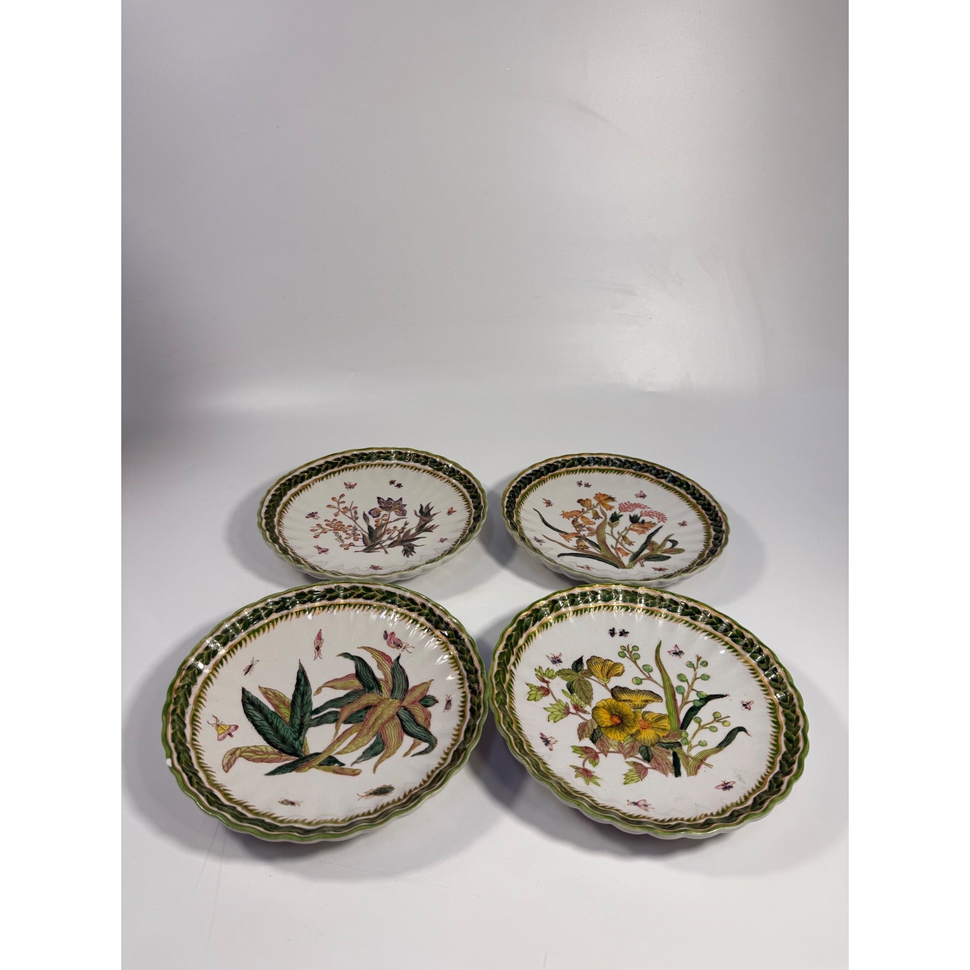Gallery Wall Plates Set 4 Vintage Botanical Flowers Butterflies Two's Company Natura Hand Painted Decorative Accents Home Decor Traditional