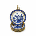 Bread and Butter Place Set 8 Booths Real Old Willow Blue Gold Trim Vintage Replacement China Traditional Oriental Chinoiserie Made England