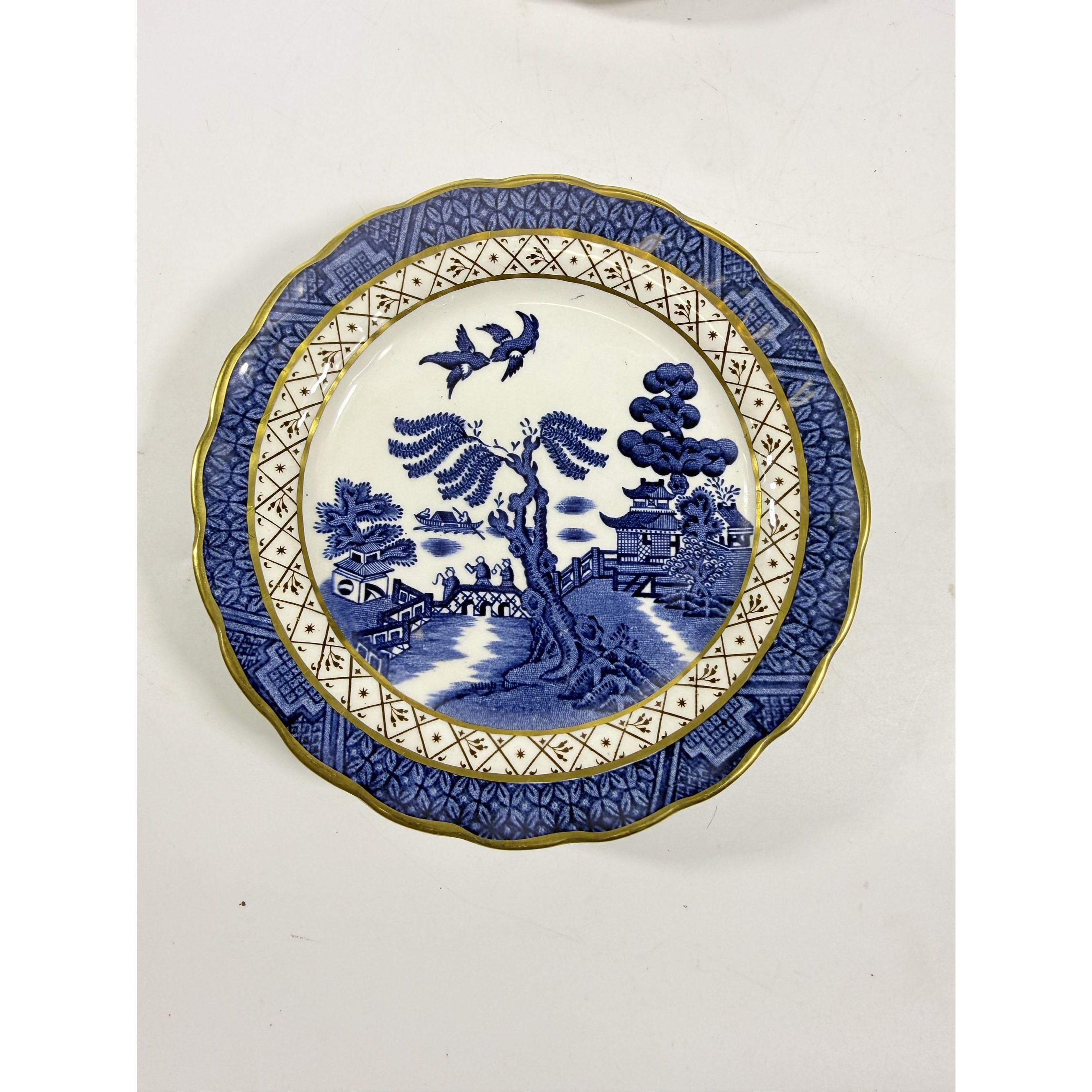 Bread and Butter Place Set 8 Booths Real Old Willow Blue Gold Trim Vintage Replacement China Traditional Oriental Chinoiserie Made England