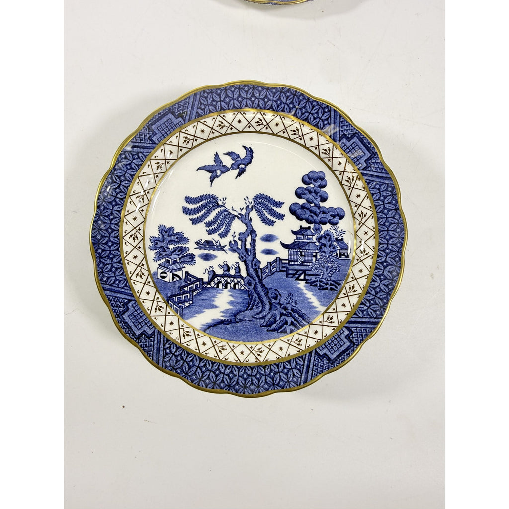 Bread and Butter Place Set 8 Booths Real Old Willow Blue Gold Trim Vintage Replacement China Traditional Oriental Chinoiserie Made England