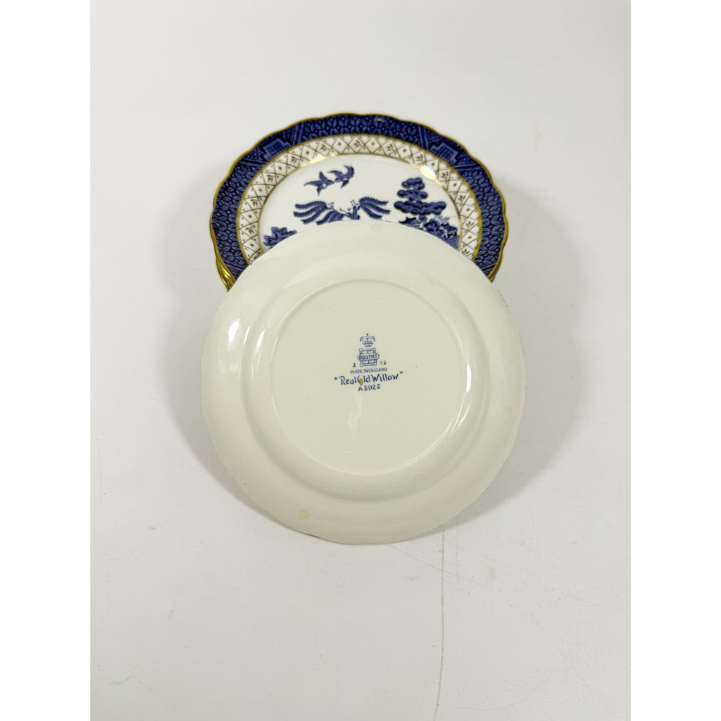 Bread and Butter Place Set 8 Booths Real Old Willow Blue Gold Trim Vintage Replacement China Traditional Oriental Chinoiserie Made England