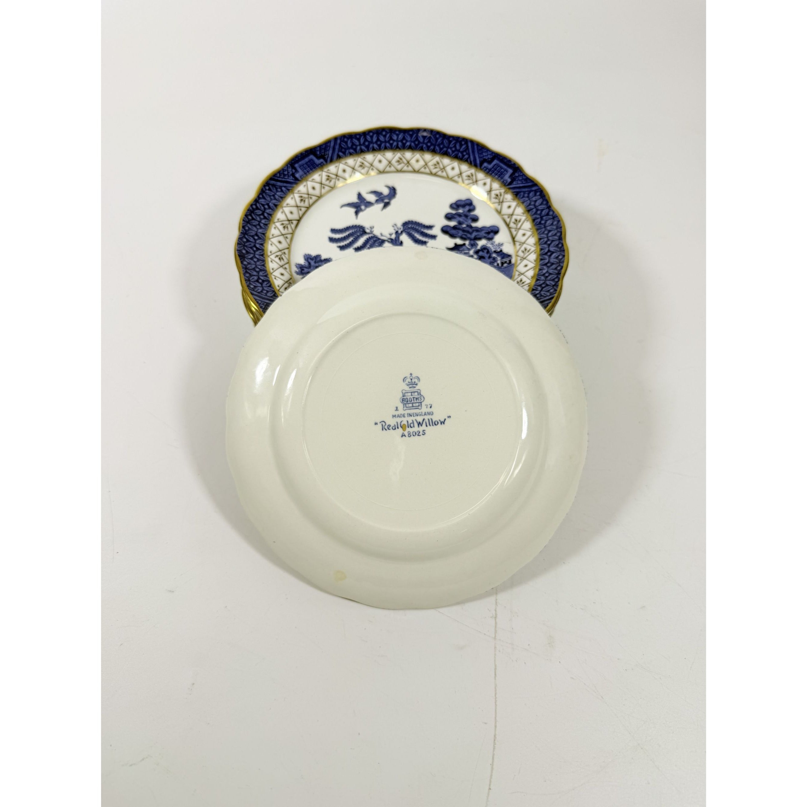 Bread and Butter Place Set 8 Booths Real Old Willow Blue Gold Trim Vintage Replacement China Traditional Oriental Chinoiserie Made England