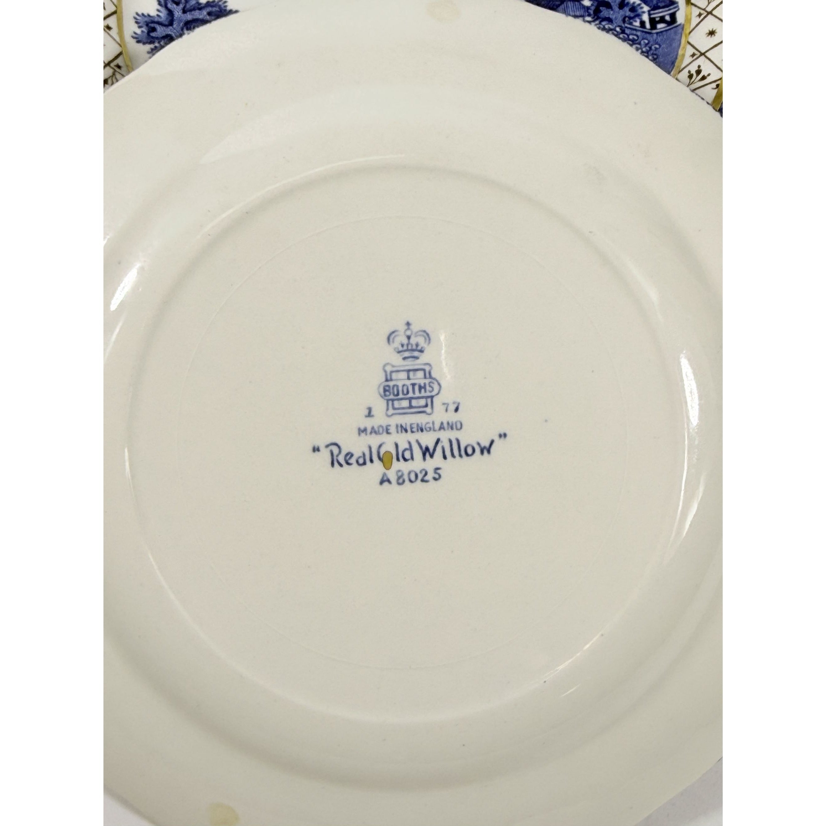 Bread and Butter Place Set 8 Booths Real Old Willow Blue Gold Trim Vintage Replacement China Traditional Oriental Chinoiserie Made England
