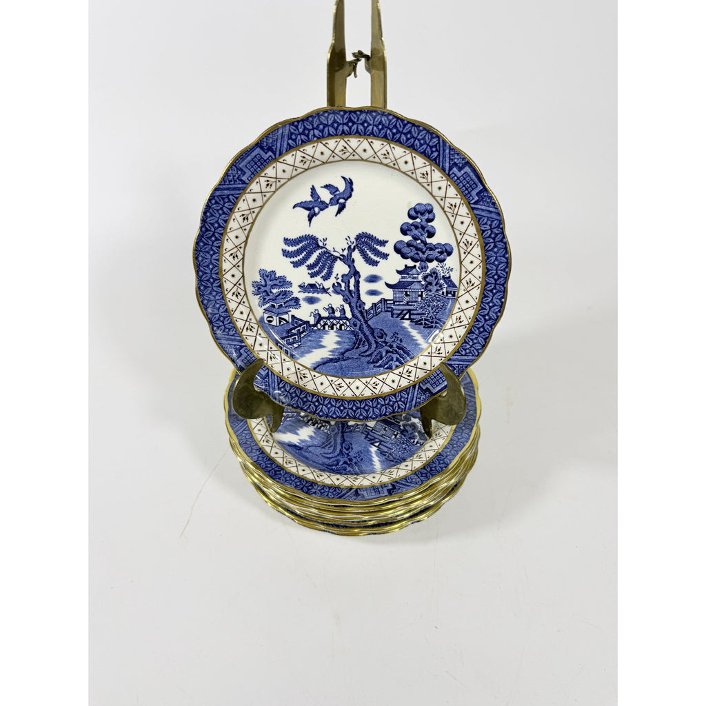 Bread and Butter Place Set 8 Booths Real Old Willow Blue Gold Trim Vintage Replacement China Traditional Oriental Chinoiserie Made England