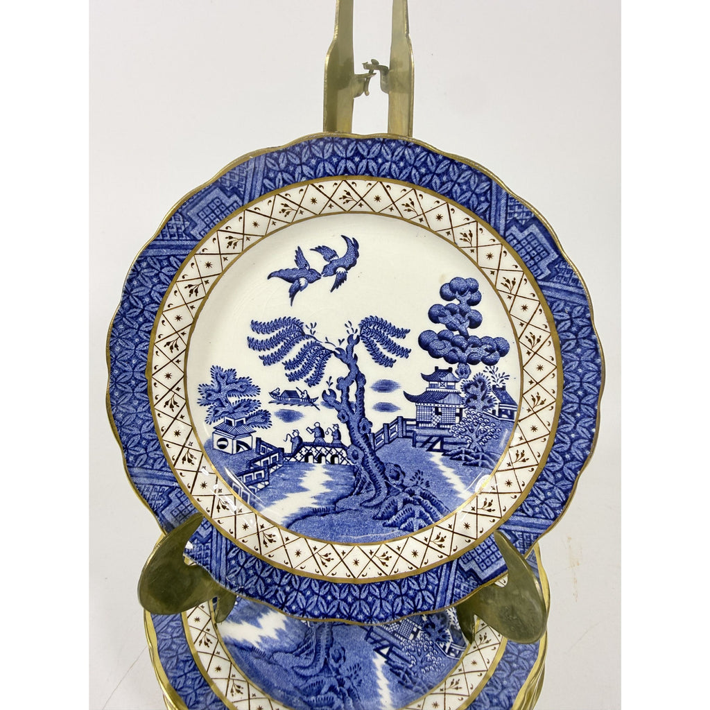 Bread and Butter Place Set 8 Booths Real Old Willow Blue Gold Trim Vintage Replacement China Traditional Oriental Chinoiserie Made England