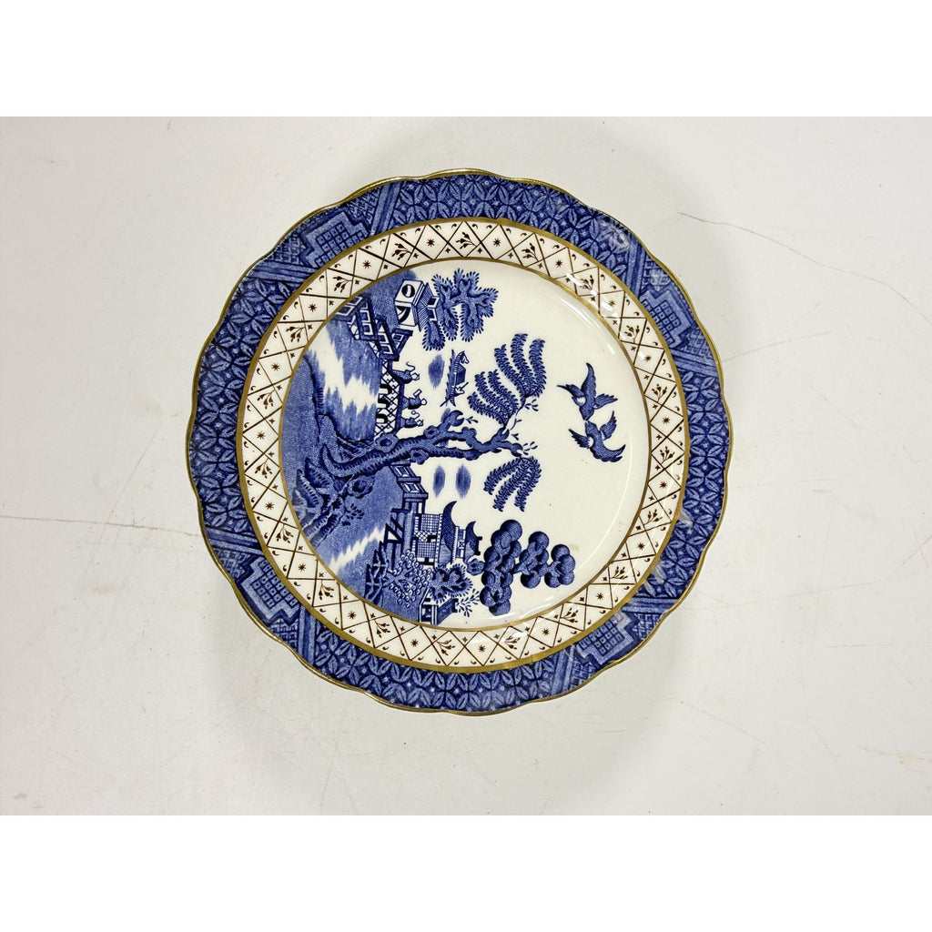 Bread and Butter Place Set 8 Booths Real Old Willow Blue Gold Trim Vintage Replacement China Traditional Oriental Chinoiserie Made England