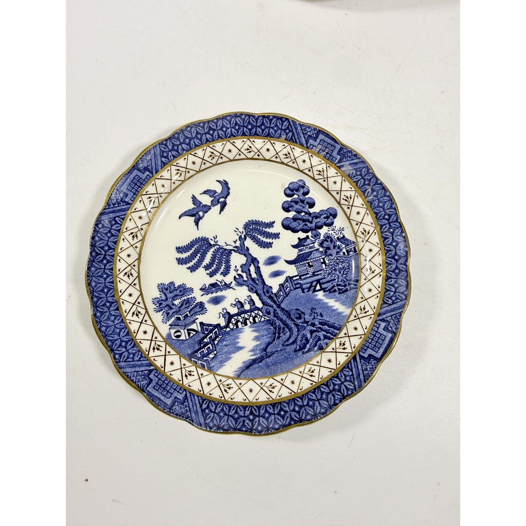 Bread and Butter Place Set 8 Booths Real Old Willow Blue Gold Trim Vintage Replacement China Traditional Oriental Chinoiserie Made England