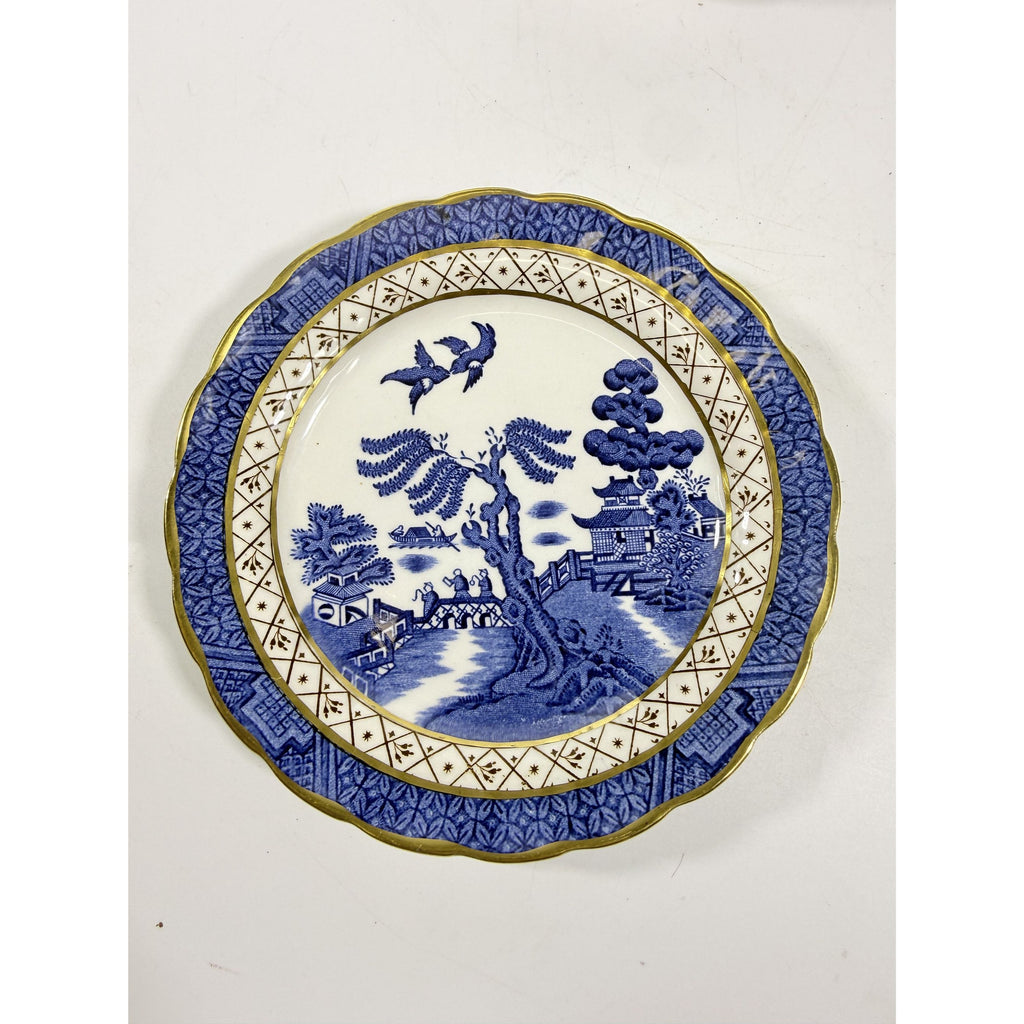 Bread and Butter Place Set 8 Booths Real Old Willow Blue Gold Trim Vintage Replacement China Traditional Oriental Chinoiserie Made England