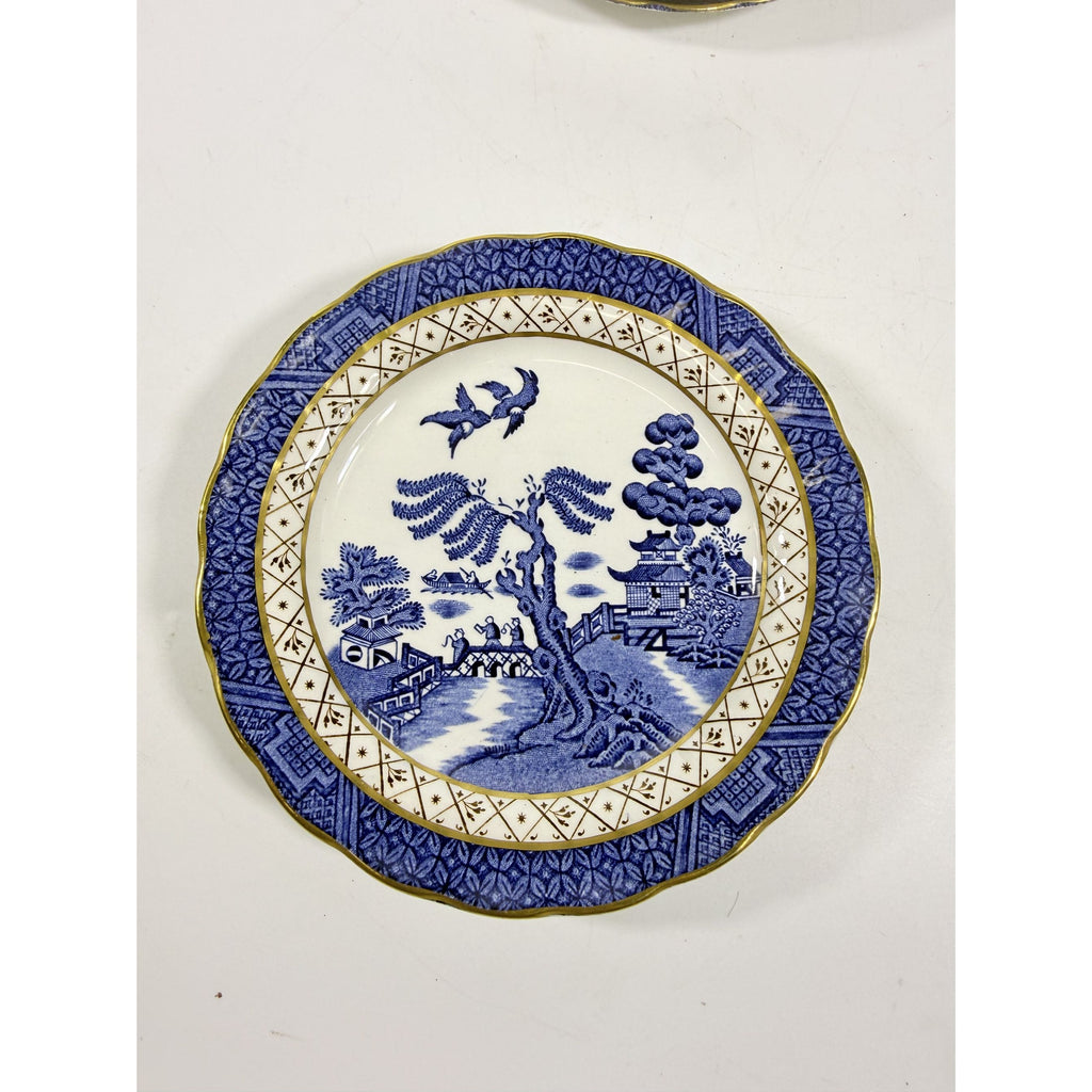 Bread and Butter Place Set 8 Booths Real Old Willow Blue Gold Trim Vintage Replacement China Traditional Oriental Chinoiserie Made England