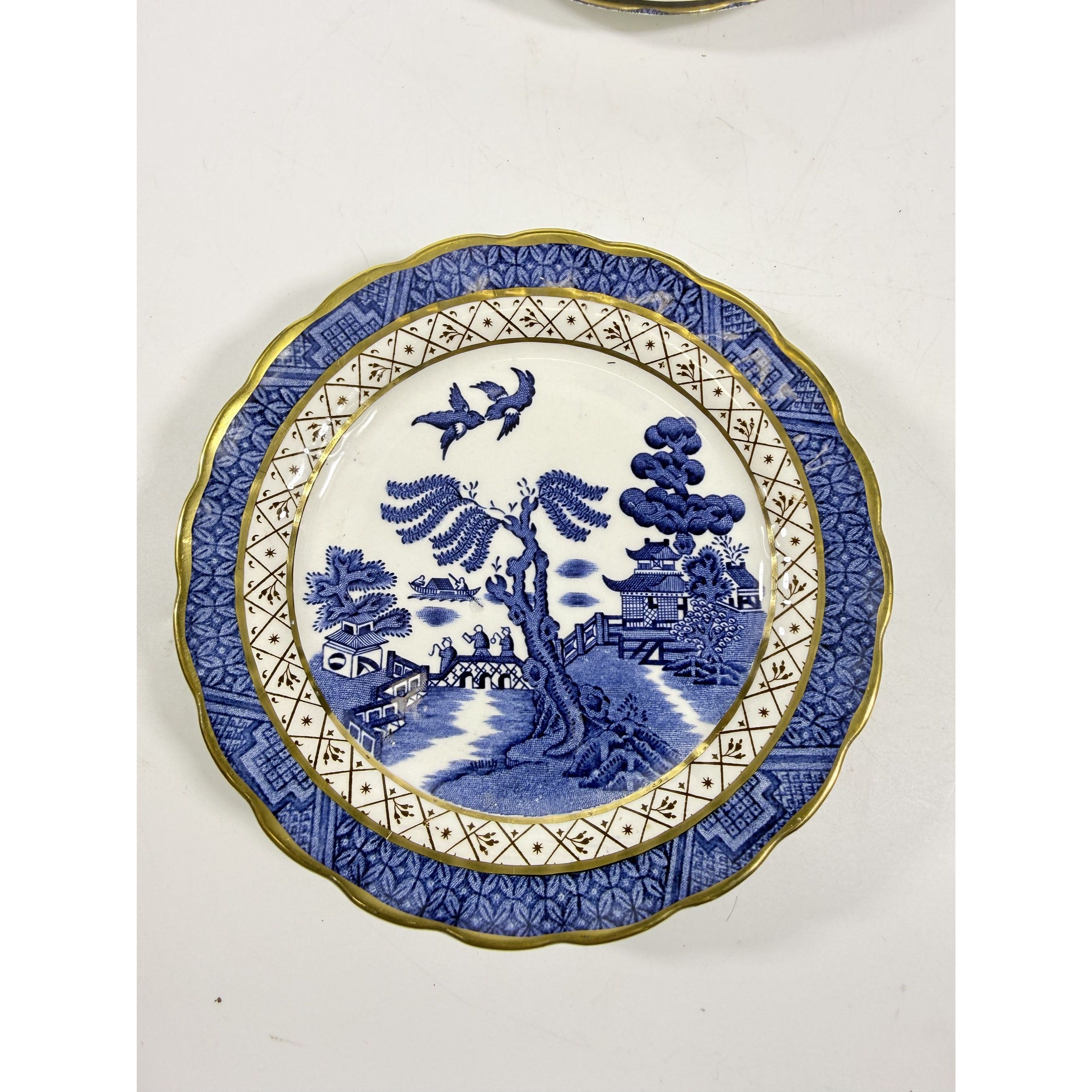 Bread and Butter Place Set 8 Booths Real Old Willow Blue Gold Trim Vintage Replacement China Traditional Oriental Chinoiserie Made England