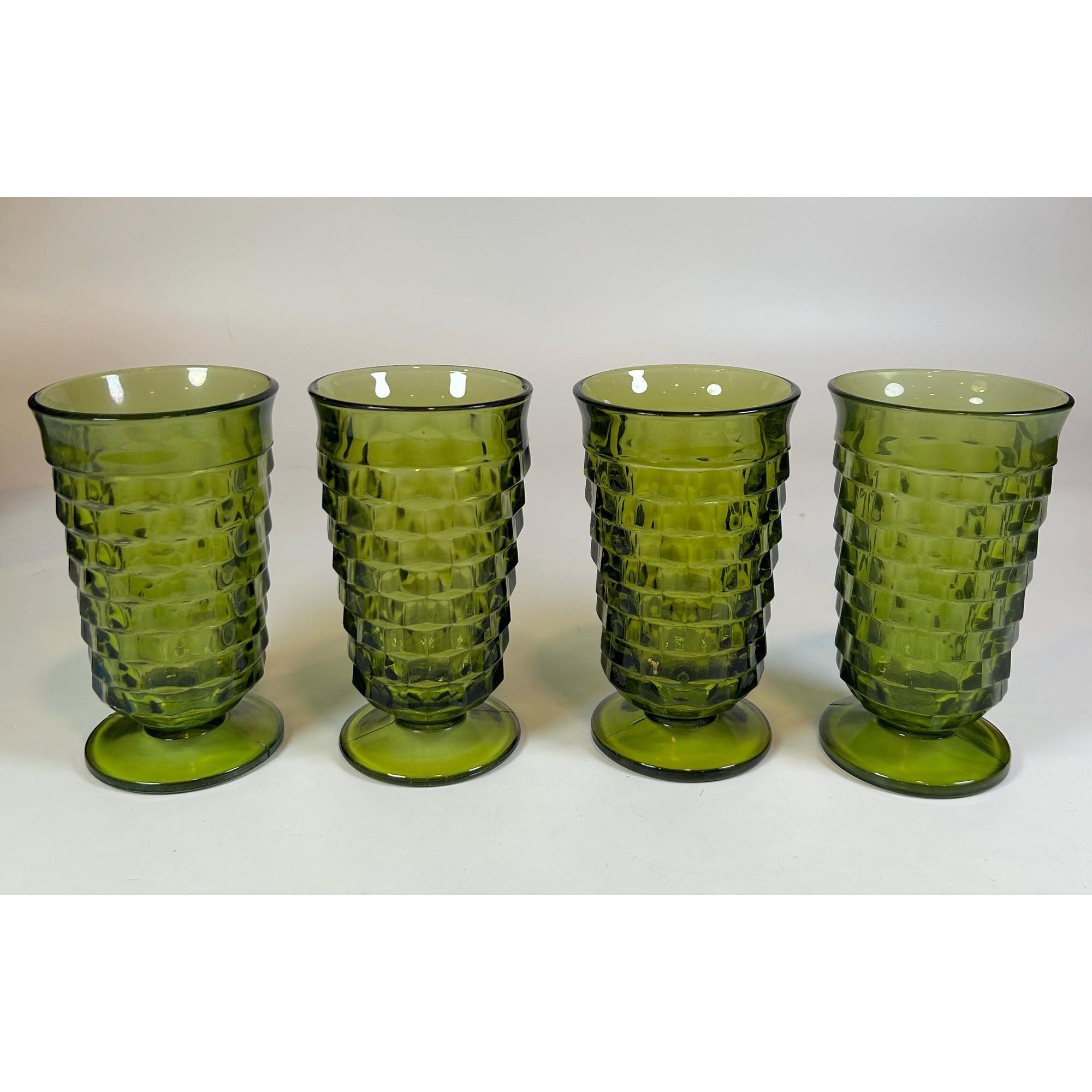Drinking Glasses Water Ice Tea | Indiana Glassware Colony Whitehall Cubist  Avocado Green| Vintage Kitchen Mid Century Retro Barware Footed