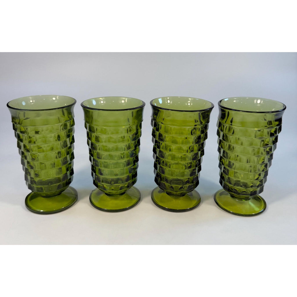 Drinking Glasses Water Ice Tea | Indiana Glassware Colony Whitehall Cubist  Avocado Green| Vintage Kitchen Mid Century Retro Barware Footed