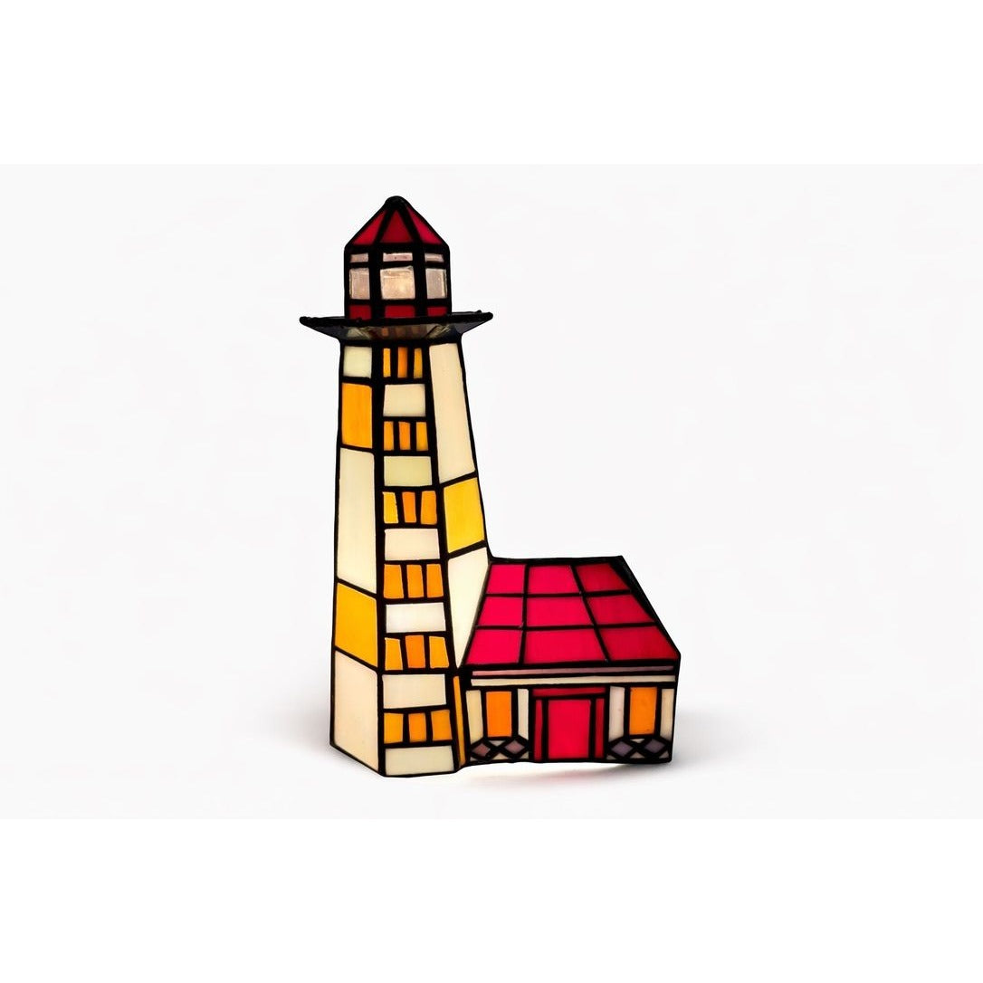 Stained Glass Table Lamp Tiffany Style Lighthouse Desk Night LIght Vintage Mosaic Coastal Lighting Beach Collectible Home Decor Decorative