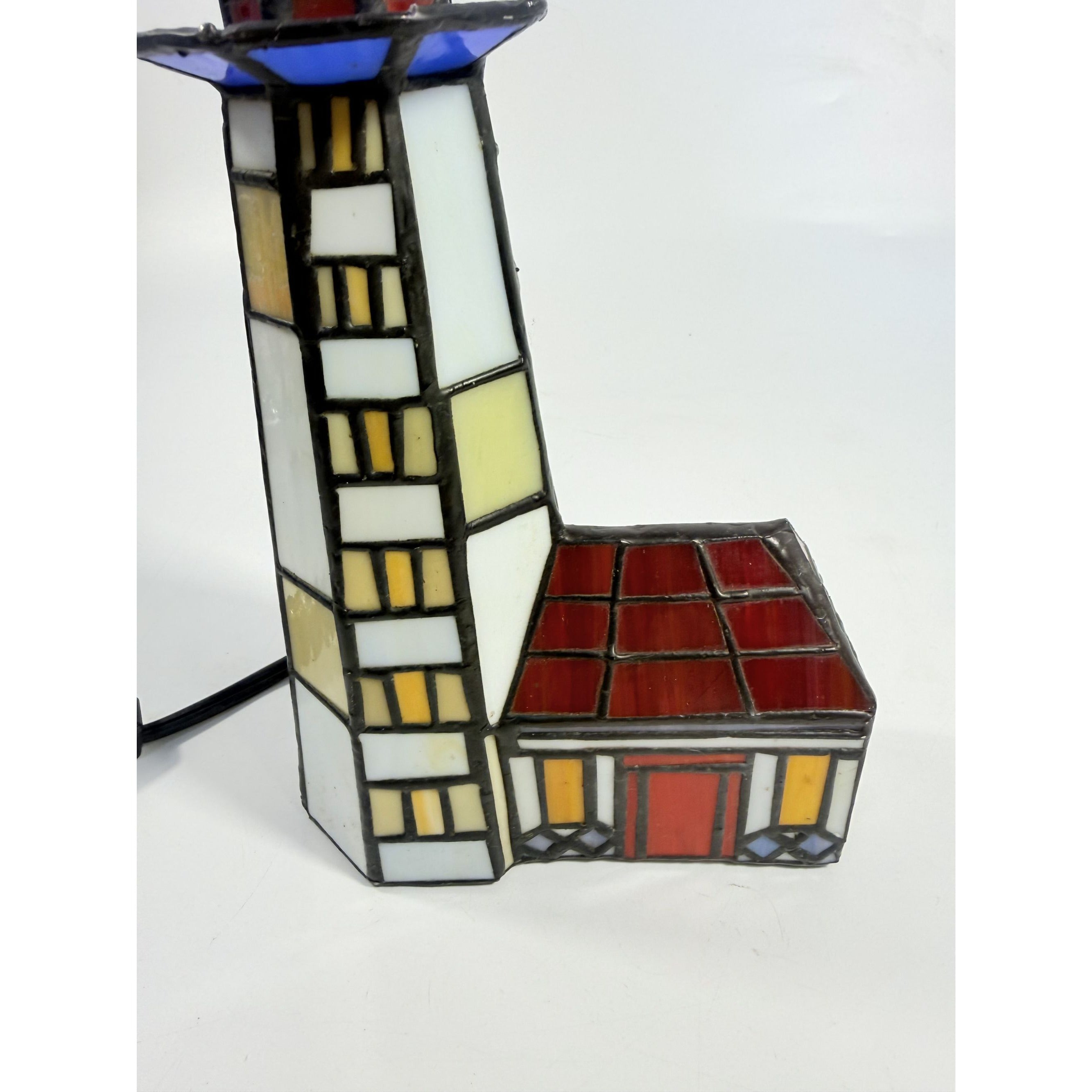 Stained Glass Table Lamp Tiffany Style Lighthouse Desk Night LIght Vintage Mosaic Coastal Lighting Beach Collectible Home Decor Decorative