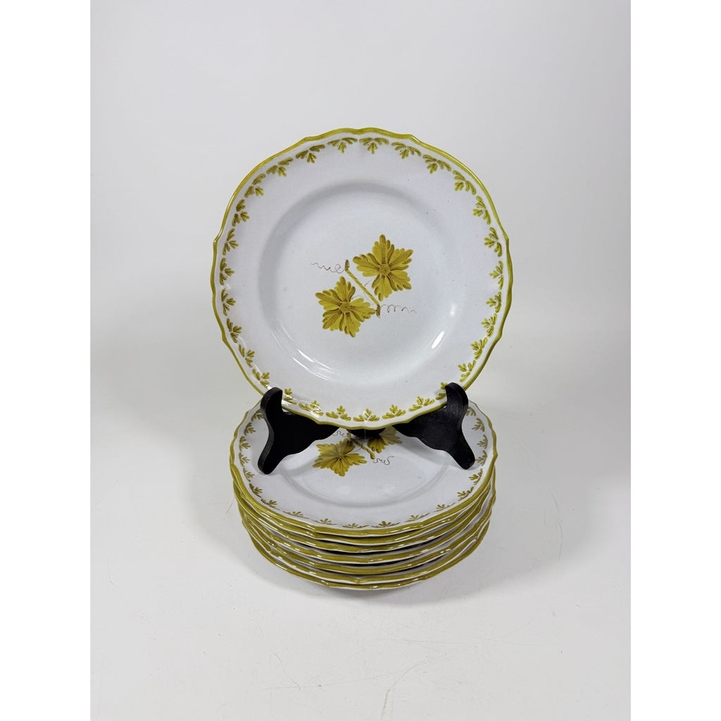 Italian Pottery Salad Plates Set of 8 Guido Gambone ITY233 Handpainted Grape Leaves Green Replacement China Dishes Made in Italy G72