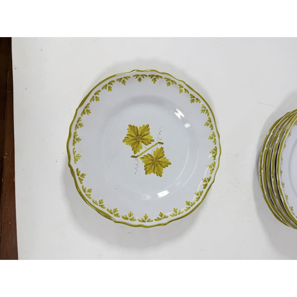 Italian Pottery Salad Plates Set of 8 Guido Gambone ITY233 Handpainted Grape Leaves Green Replacement China Dishes Made in Italy G72