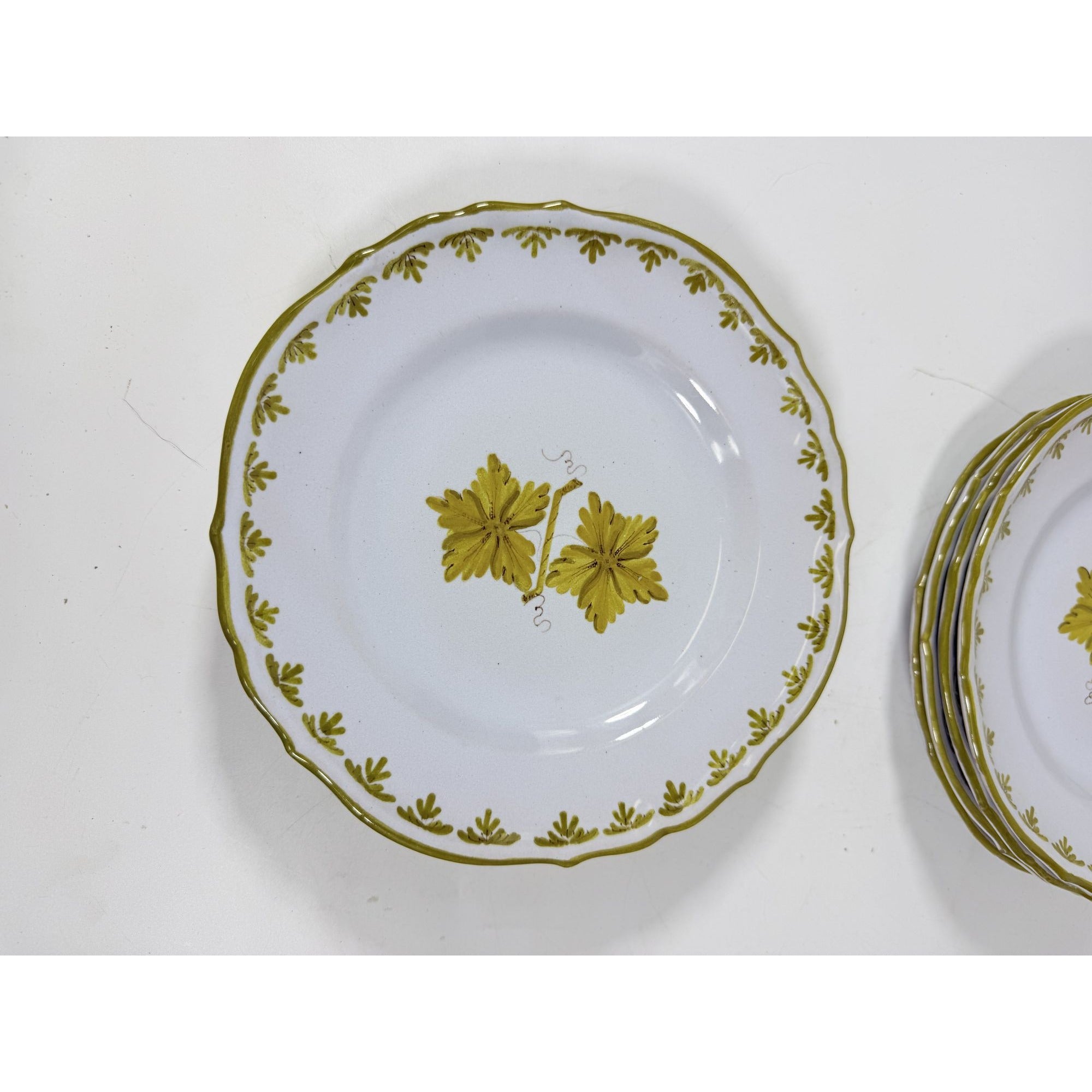 Italian Pottery Salad Plates Set of 8 Guido Gambone ITY233 Handpainted Grape Leaves Green Replacement China Dishes Made in Italy G72