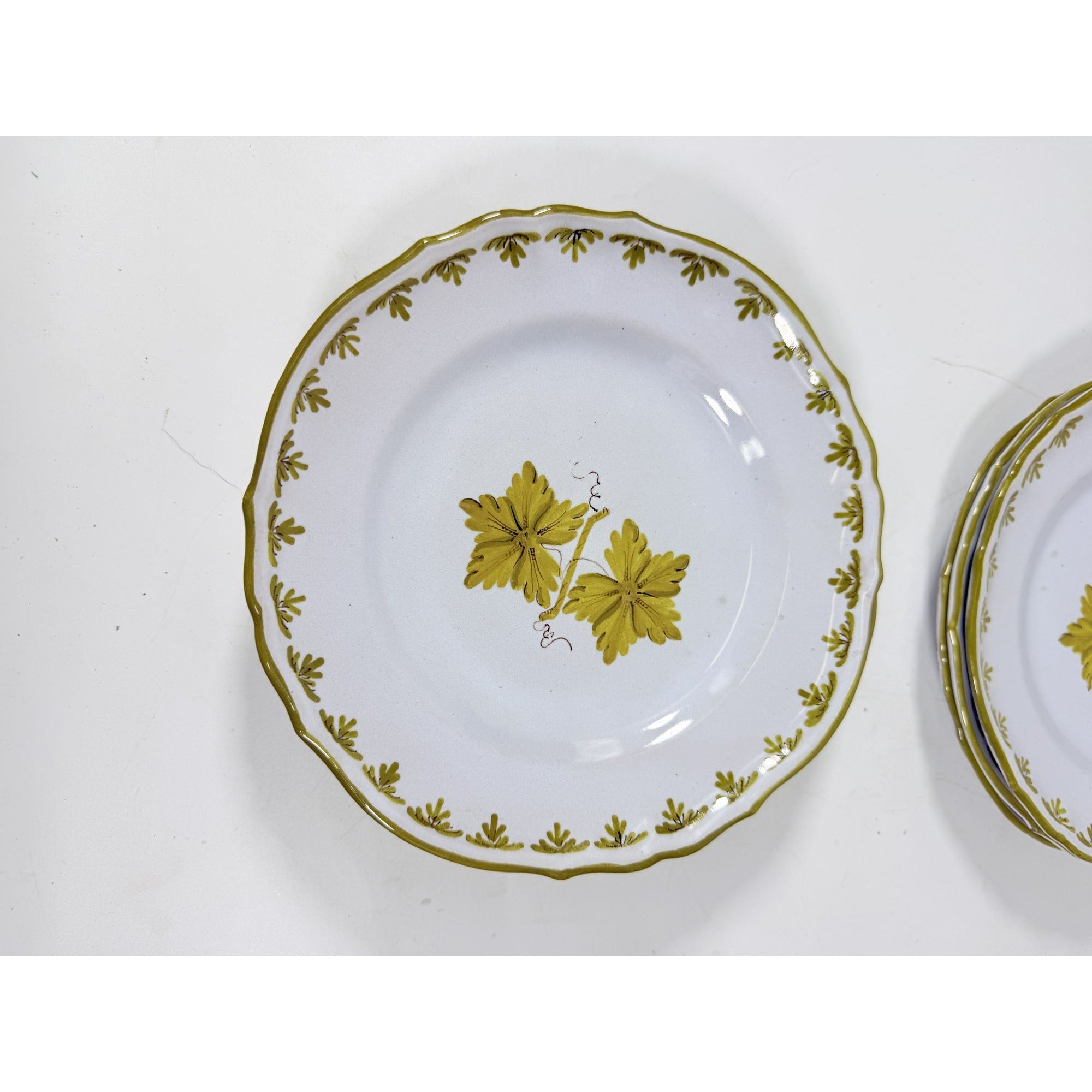 Italian Pottery Salad Plates Set of 8 Guido Gambone ITY233 Handpainted Grape Leaves Green Replacement China Dishes Made in Italy G72