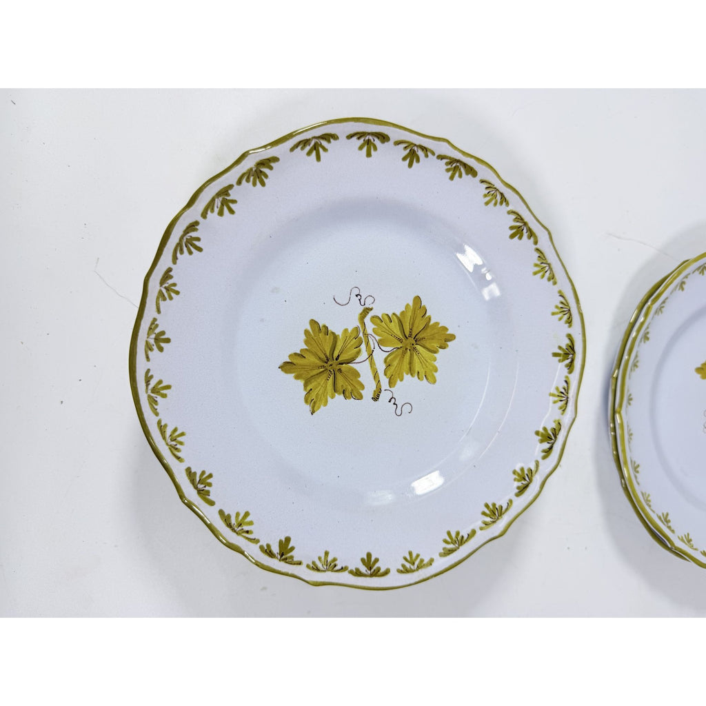 Italian Pottery Salad Plates Set of 8 Guido Gambone ITY233 Handpainted Grape Leaves Green Replacement China Dishes Made in Italy G72