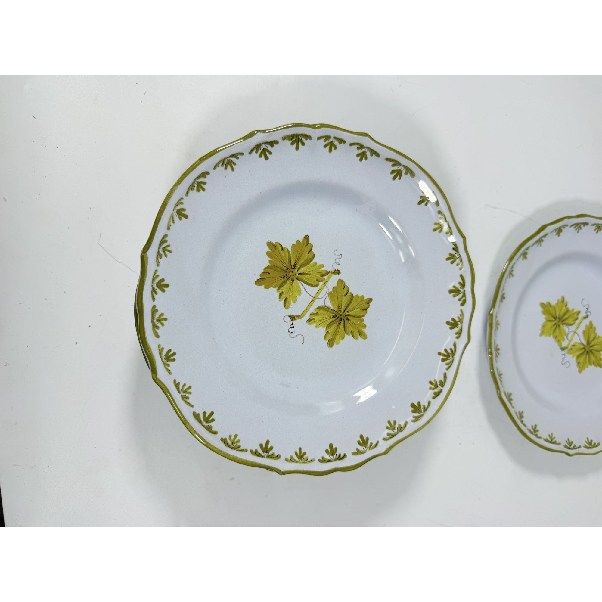 Italian Pottery Salad Plates Set of 8 Guido Gambone ITY233 Handpainted Grape Leaves Green Replacement China Dishes Made in Italy G72