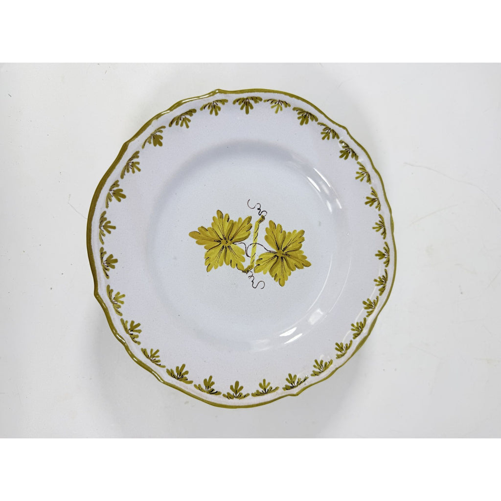 Italian Pottery Salad Plates Set of 8 Guido Gambone ITY233 Handpainted Grape Leaves Green Replacement China Dishes Made in Italy G72