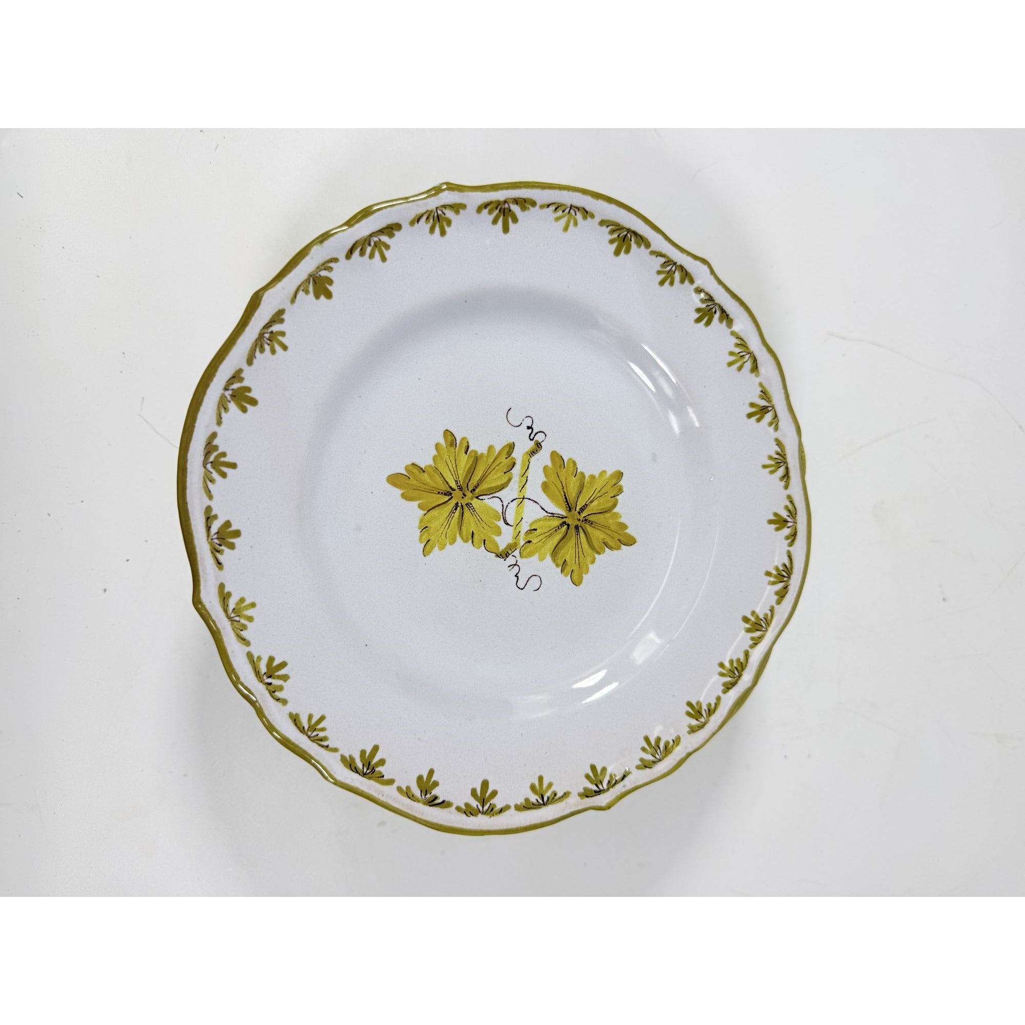 Italian Pottery Salad Plates Set of 8 Guido Gambone ITY233 Handpainted Grape Leaves Green Replacement China Dishes Made in Italy G72