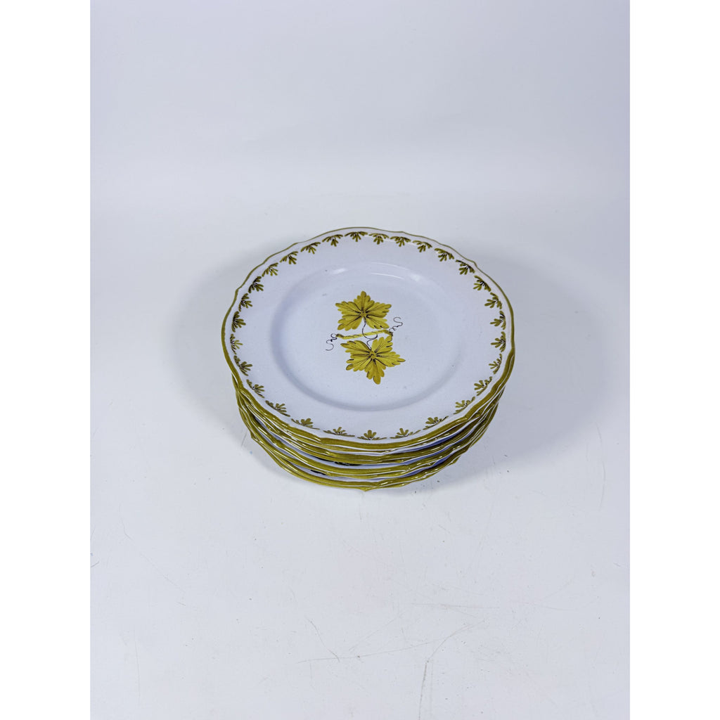 Italian Pottery Salad Plates Set of 8 Guido Gambone ITY233 Handpainted Grape Leaves Green Replacement China Dishes Made in Italy G72