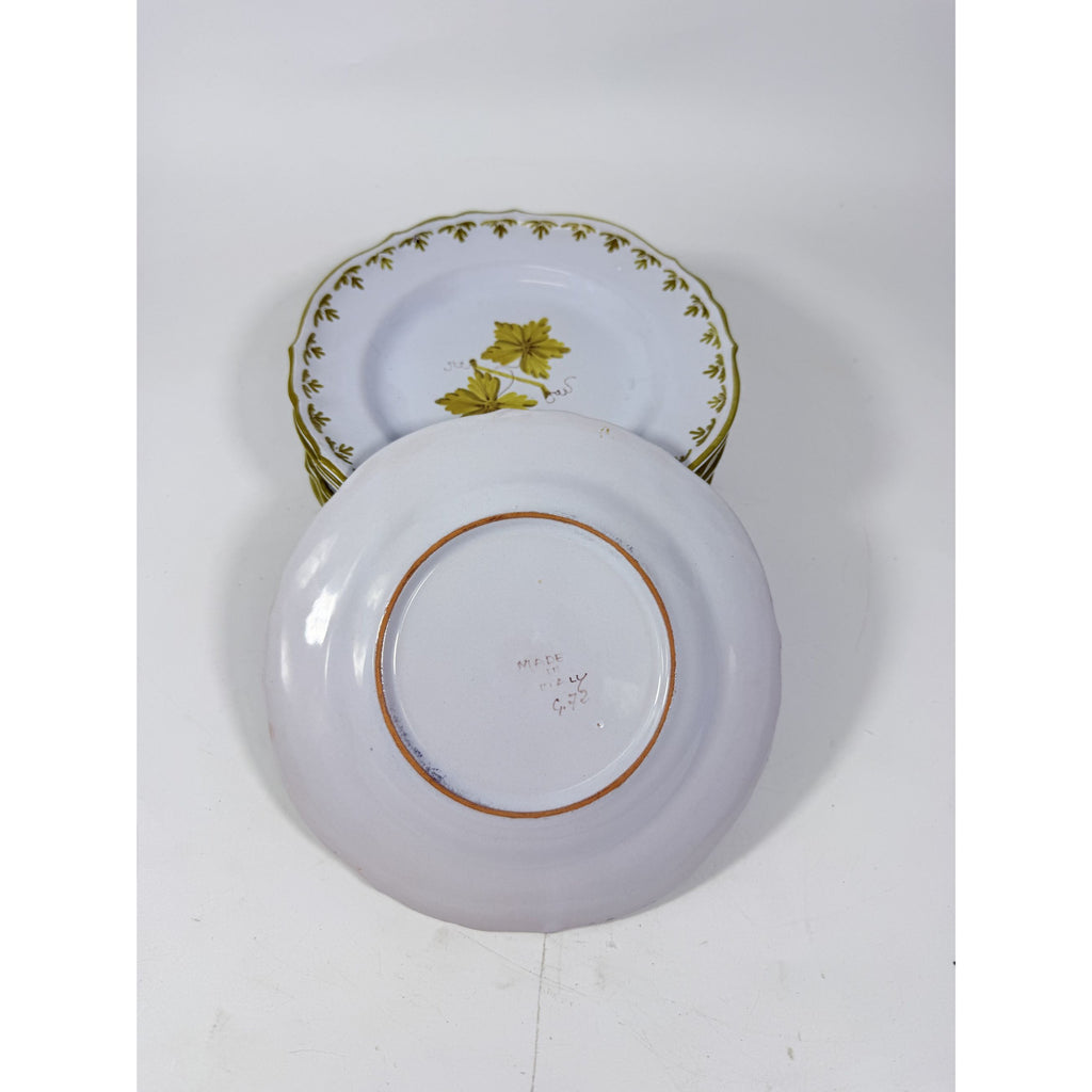 Italian Pottery Salad Plates Set of 8 Guido Gambone ITY233 Handpainted Grape Leaves Green Replacement China Dishes Made in Italy G72