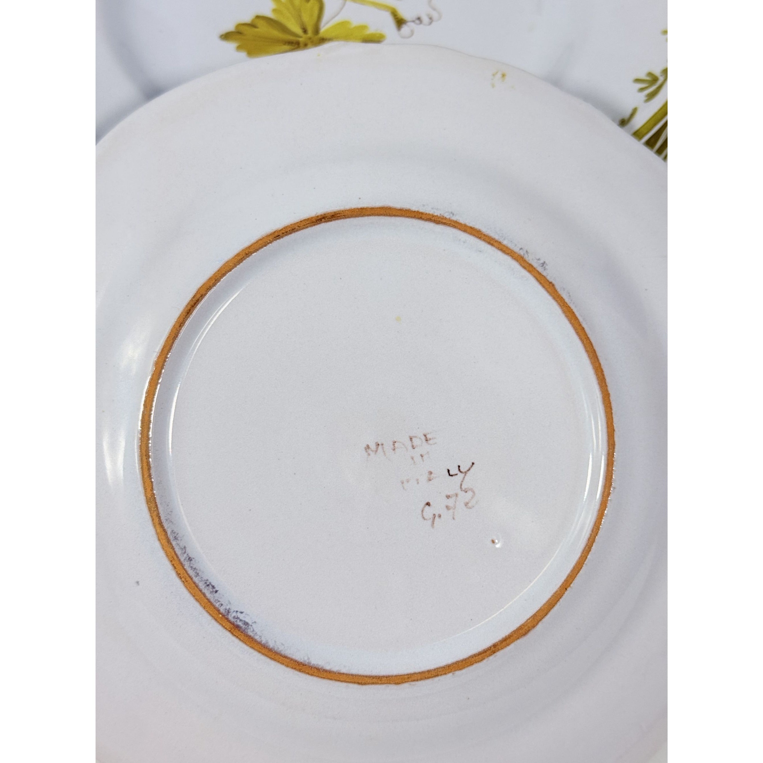 Italian Pottery Salad Plates Set of 8 Guido Gambone ITY233 Handpainted Grape Leaves Green Replacement China Dishes Made in Italy G72