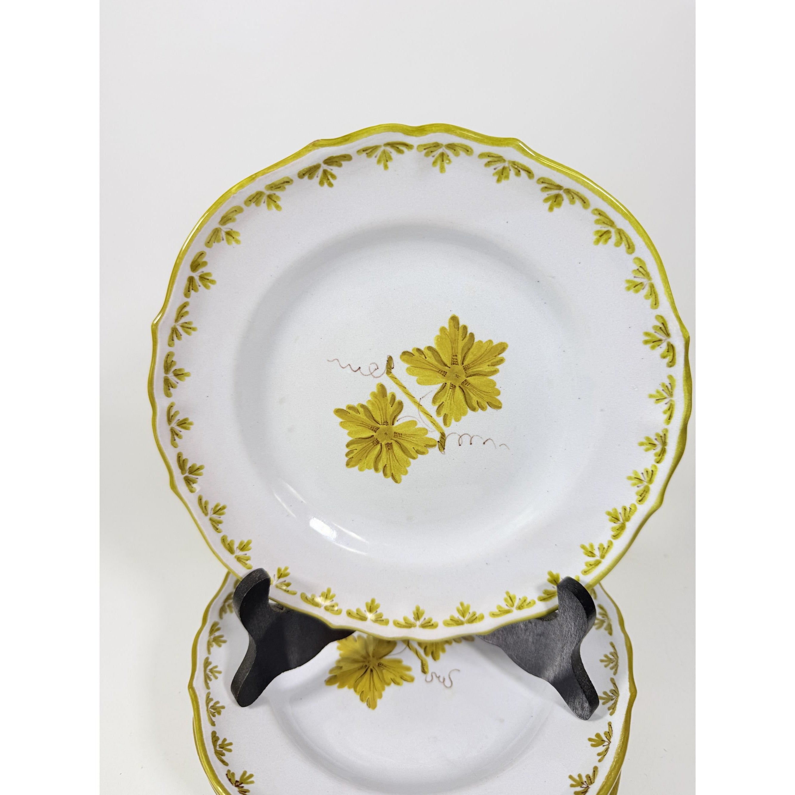 Italian Pottery Salad Plates Set of 8 Guido Gambone ITY233 Handpainted Grape Leaves Green Replacement China Dishes Made in Italy G72