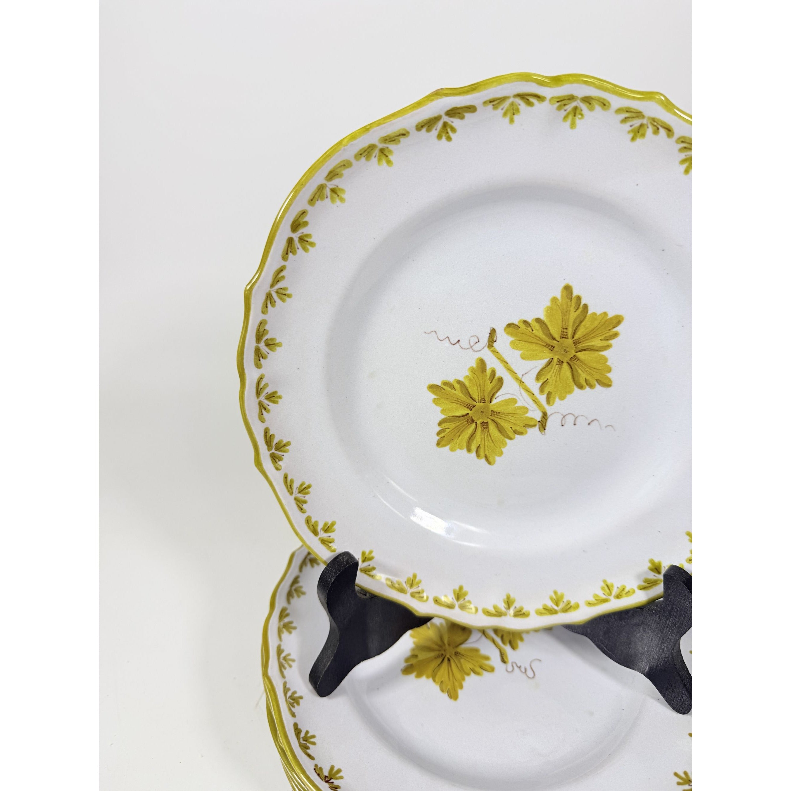 Italian Pottery Salad Plates Set of 8 Guido Gambone ITY233 Handpainted Grape Leaves Green Replacement China Dishes Made in Italy G72