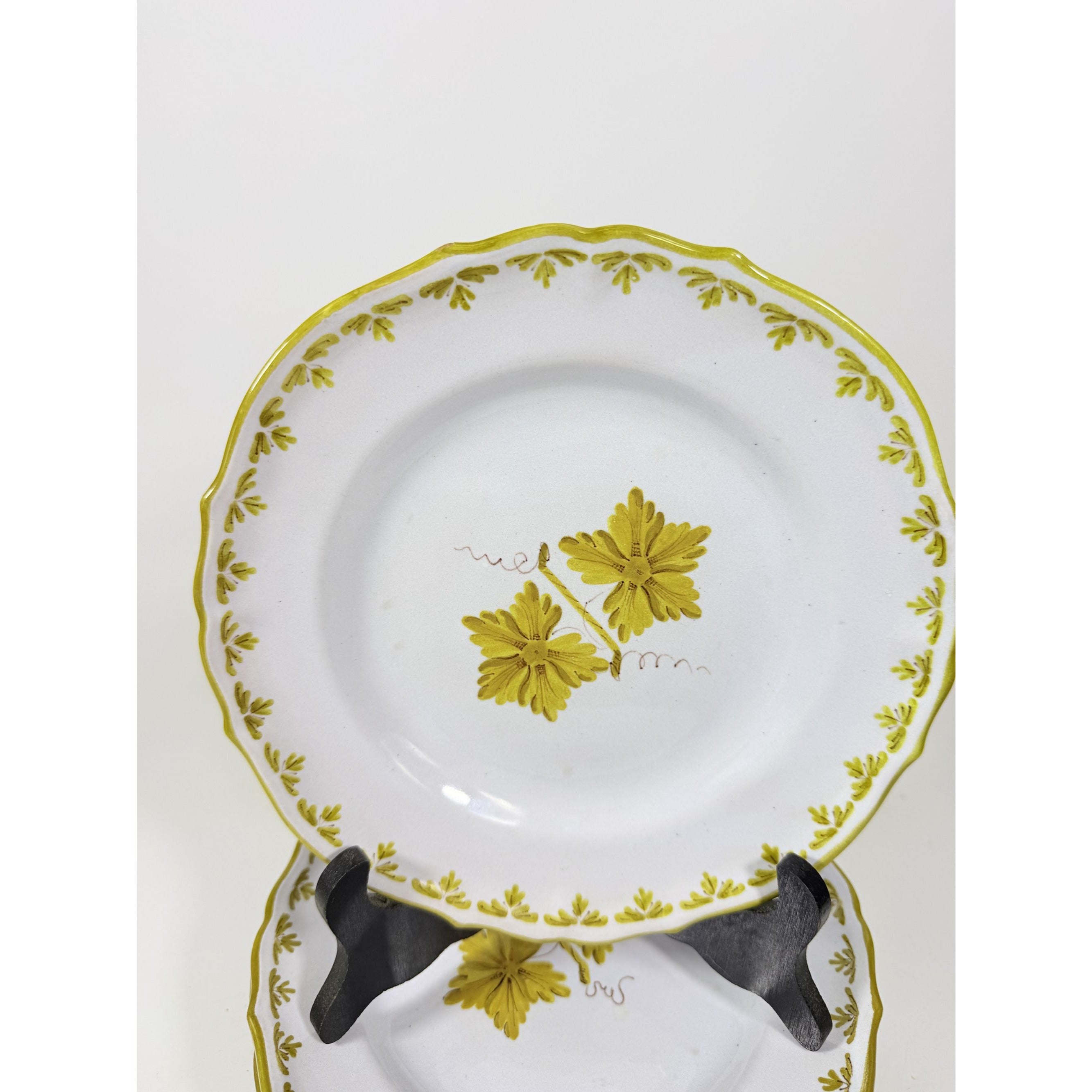 Italian Pottery Salad Plates Set of 8 Guido Gambone ITY233 Handpainted Grape Leaves Green Replacement China Dishes Made in Italy G72