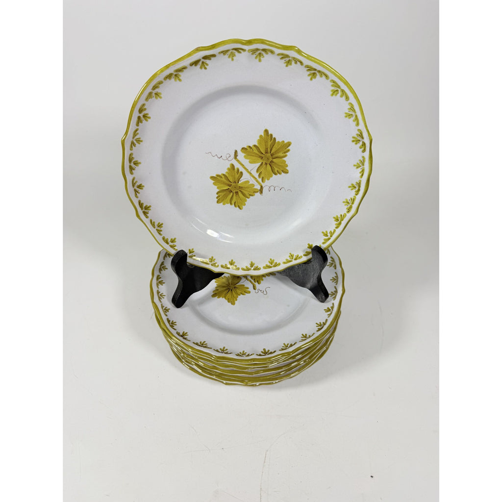 Italian Pottery Salad Plates Set of 8 Guido Gambone ITY233 Handpainted Grape Leaves Green Replacement China Dishes Made in Italy G72