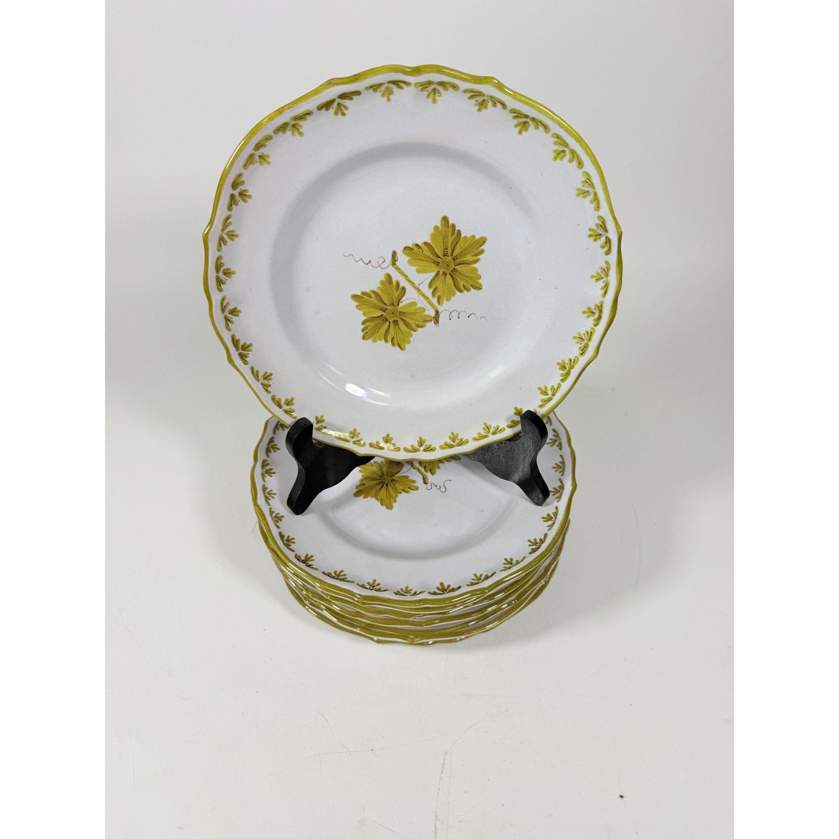 Italian Pottery Salad Plates Set of 8 Guido Gambone ITY233 Handpainted Grape Leaves Green Replacement China Dishes Made in Italy G72