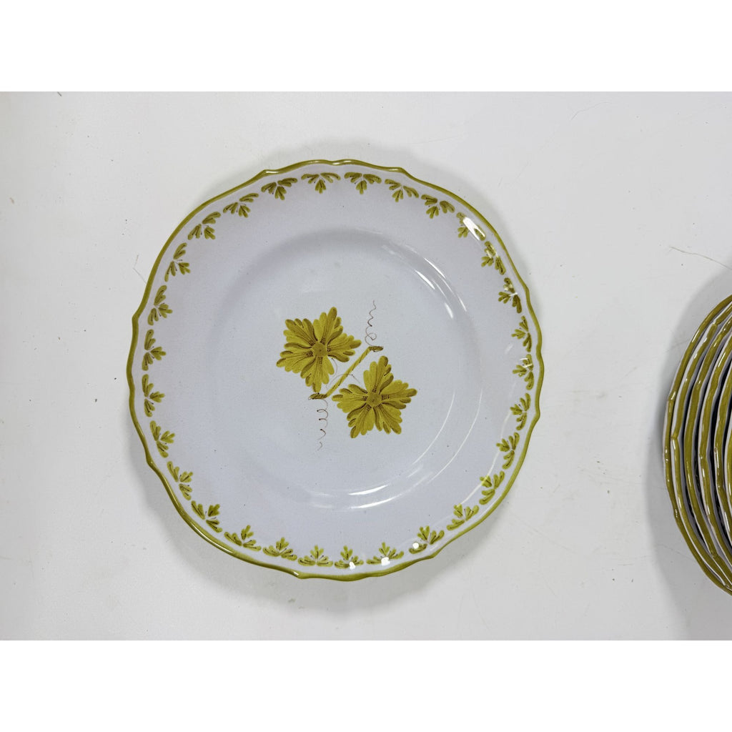 Italian Pottery Salad Plates Set of 8 Guido Gambone ITY233 Handpainted Grape Leaves Green Replacement China Dishes Made in Italy G72
