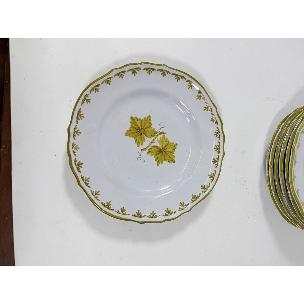 Italian Pottery Salad Plates Set of 8 Guido Gambone ITY233 Handpainted Grape Leaves Green Replacement China Dishes Made in Italy G72