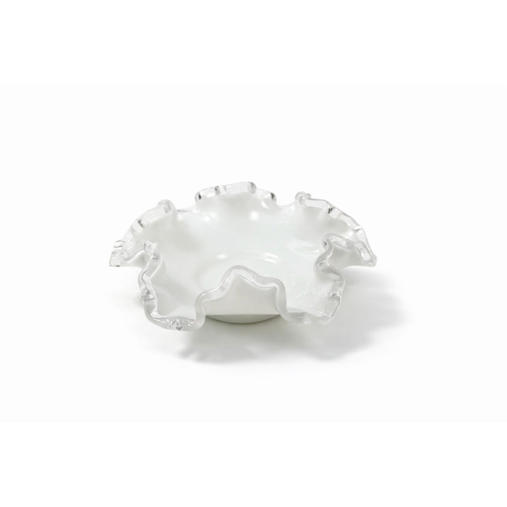 Crimped Ruffled Edge Bon Bon Dish Bowl White Milk Grass Edge Fenton Silver Crest Collectible Glassware Home Decor Decorative Accents