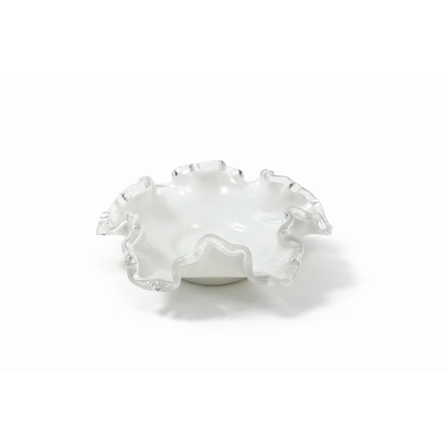 Crimped Ruffled Edge Bon Bon Dish Bowl White Milk Grass Edge Fenton Silver Crest Collectible Glassware Home Decor Decorative Accents